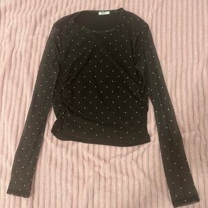 Ardene Black and White Fitted Blouse with Crew Neckline